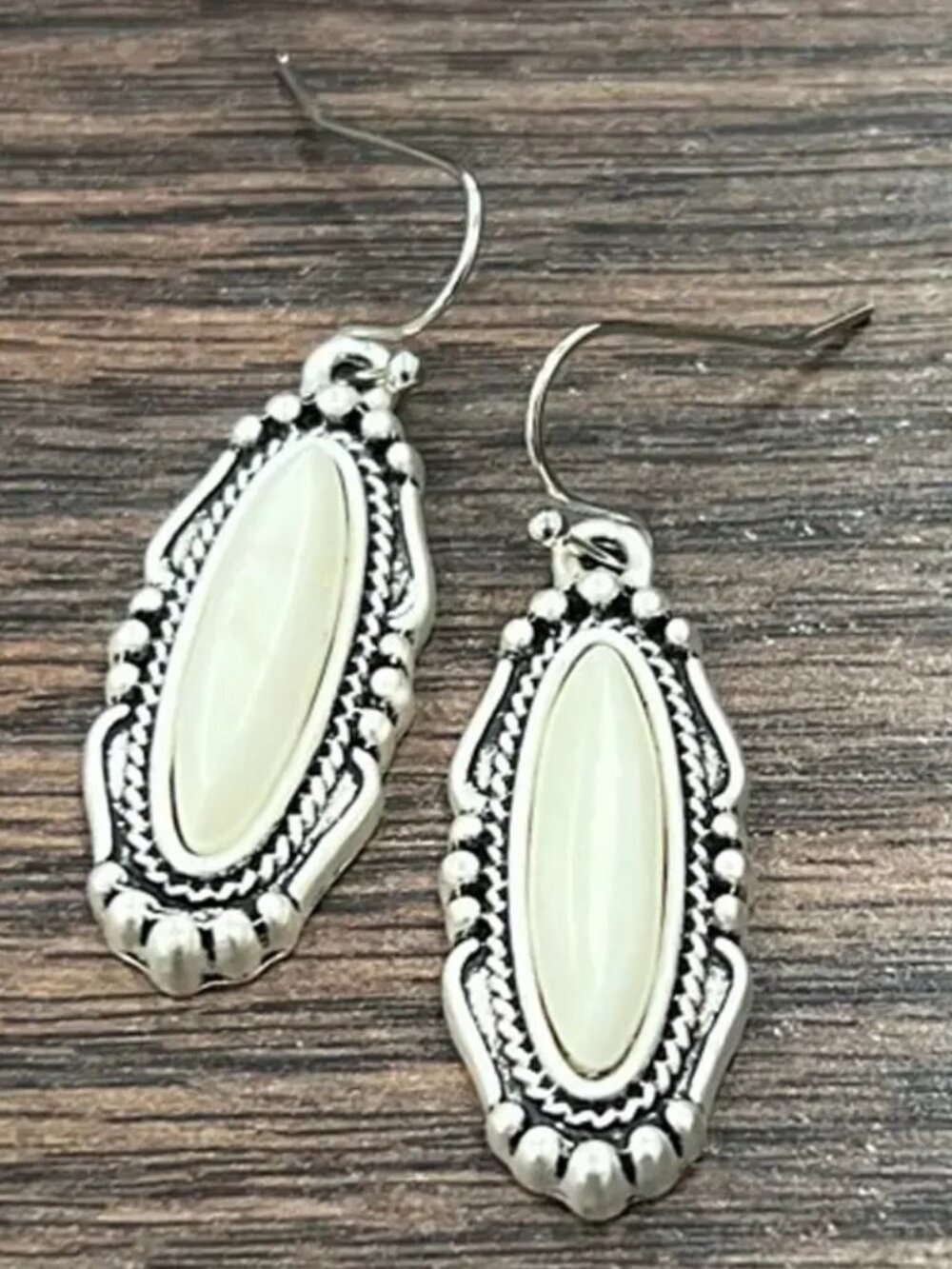 White Stone Western Earrings Boho Silver Rodeo Southwestern Dangle Boutique